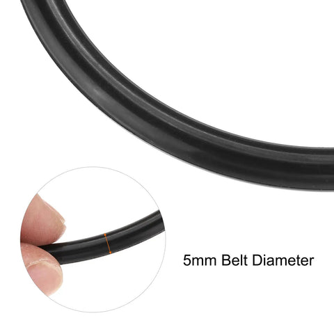 Close-up of 5mm thick nitrile rubber belt from 15 Pack Universal Sewing Machine Motor Stretch Belts, 330mm Perimeter set.