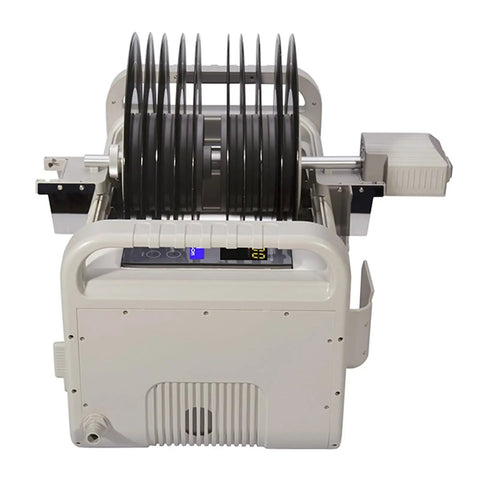 Keep Your Vinyl Mint With This Heavy Duty Ultrasonic Record Cleaner That Scrubs Deep Grooves Completely And Drops In For Any Home Studio Or Crate Digging Setup, viewed from the top with LPs loaded.