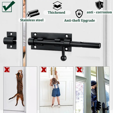 No Sweat Security With These Heavy Duty Black Stainless Steel Slide Bolts And Barrel Locks Perfect For Gates Barn Doors And Porch Entrances Features Built Tough As Nails Construction Includes Two Pack with anti-theft upgrade