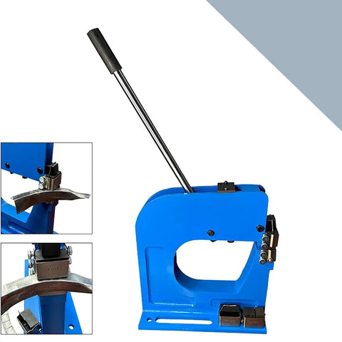 Sweet Deal Manual Sheet Metal Shrinker Stretcher With Bombproof Hardened Jaws And Sure Comfort Grip For Custom Hot Rod Bodywork and Garage Metal Shaping, blue handheld tool with a lever.