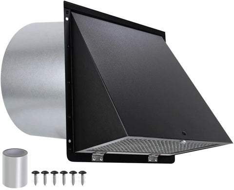 12 Inch Wall Vent Hood Exhaust Cap For Dryer Vent Cover With Screen And Damper Exterior Hooded Wall Vent For HVAC Ducts And Outdoor Air Exhaust Galvanized Steel Built Tough Construction For Industrial Facilities