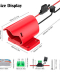 12V Power Wheel Battery Adapter Kit With 30A Fuse And 12AWG Silicone Copper Wire showing dimensions and components