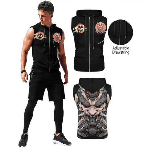 Mens Sleeveless Hoodie With Moisture Wicking Tech Quick Dry Mesh Muscle Shirt Built For Daily Grind And Heavy Workouts Fly Athletic Vest, black, hooded, adjustable drawstring, front pouch.