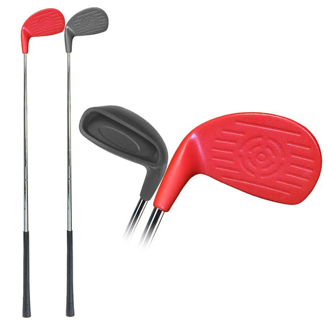 Oversized Plastic Head Golf Set For Backyard Play With 2 Steel Shaft Chipping Clubs 36 Inch Length Durable Foam Ball Hitters Red Gray