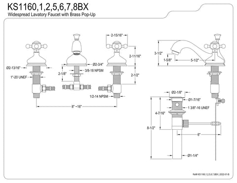 Technical diagram of Widespread 8 Inch Polished Brass Bathroom Faucet With Solid Brass Construction Drip Free Ceramic Disc Cartridge.