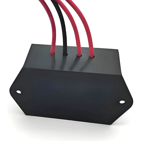 Adjustable Dual Wig Wag Flasher Relay Module For DC 4.5 To 30V, 10A With Independent Timing Pots To Dial On Times From 0.01 To 15 Seconds, Perfect For Car Signals, LED Projects, And Custom Flash Patterns., black module with red and black wires