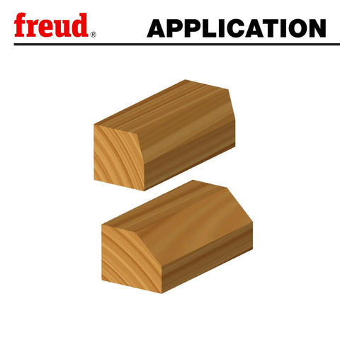 Beveled wood edges created with Bevel Router Bit 1-3/4 Inch Diameter, 1/4 Inch Shank, 45 Degree Chamfer With Two Cutters, Carbide Tip