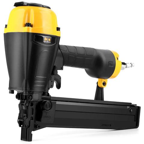 Go To Lightweight 16 Gauge Pneumatic Stapler with Magnesium Body, side view showing toggle fire modes and depth adjustment features.