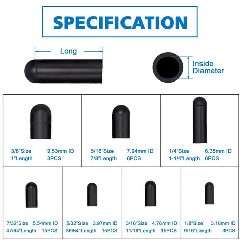 Black nylon vacuum connectors and hose-end caps kit; 115-piece connectors and 63-piece plugs in assorted sizes.