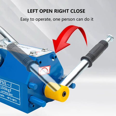 Top Shelf Steel Magnetic Lifter Featuring Killer N42 Neodymium Core and Smooth Safety Release Slide, showing easy operation lever.
