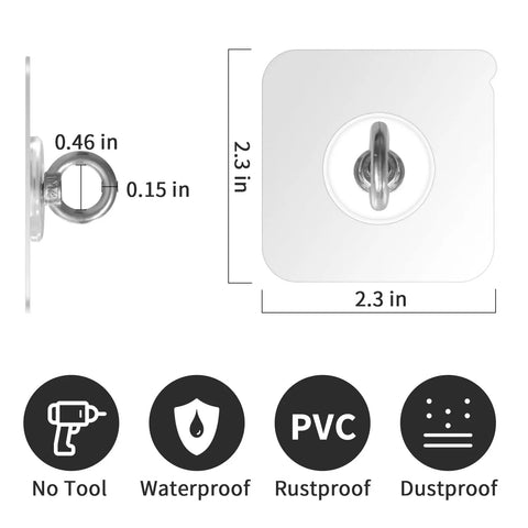 Heavy Duty Ceiling Hooks Waterproof Stainless Steel No Nail Needed Adhesive Hooks 4 Pack For Indoor Outdoor Use Hang Plants Wind Chimes Hangers And Home Decor With Easy Stick On Mount - size and material details