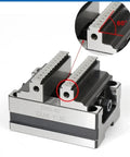 Shop Floor Tough Self Centering Cnc Bench Vise With Slick Four Turn Lever And Zero Play Point Three Mm Jaw Registration For Lockdown Accuracy And Heavy Duty Milling Operations detail with angle and ruler measurement.