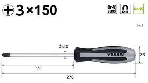 Impact Driven Screwdriver With Magnetic Tips And Tang Thru Design, Hammer Ready Metal Cap, Slip Proof Grip, 6 Inch Shaft, Includes 3x150 Bits