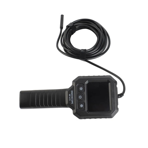 Handheld Endoscope Camera With 2.8 Inch IPS Display And Eight LEDs, flexible probe and control buttons for plumbing vent checks.