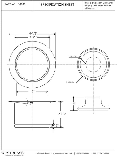 Specification sheet for Matte Black Extra Deep Collar Kitchen Sink Waste Disposal Flange And Stopper Provides Secure Fit And Keeps Food Scraps Out Of Your Garbage Disposal System One Pack.