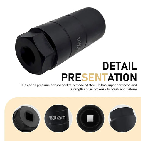 Oil Pressure Sensor Socket Tool Built Tough Alloy Steel Universal One Sixteenth Inch Quick Release Removing Installing Socket For Car Accessories Rustproof And Torque Resistant For Easy Diagnostics And Maintenance Black showing front view and details