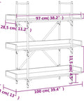 Dimensions diagram of Engineered Wood 3 Tier Bookcase With Black Metal Frame, 42.7 Inch Tall Bookshelf For Books And Decor