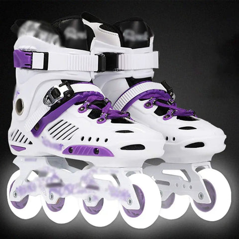 Kids Inline Skates For Beginners, Fun Roller Blades With Luminous Wheels, Premium White Purple Inline Skates For Boys And Girls, Youth Size US 6