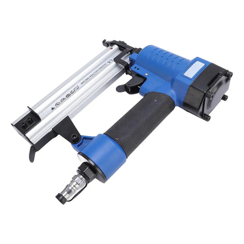 Heavy Duty Badass Workhorse Pneumatic Brad Nailer 18 Gauge 3 Eighth To 2 Inch Air Powered Nail Gun For Woodworking Projects with aluminum body and ergonomic grip.