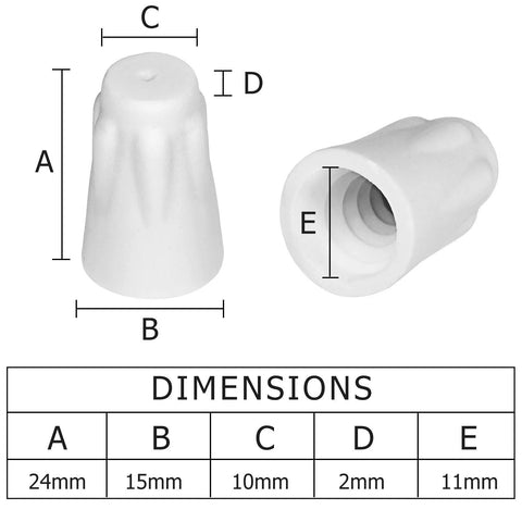 White ceramic wire connector cap; high-temperature use, 24mm tall, 15mm base, 11mm inner diameter