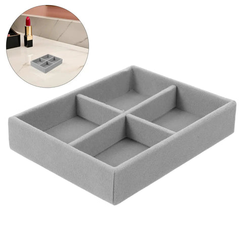 Prime Velvet Jewelry Organizer Tray With Four Grid Sections Stackable Display Holder For Watches Bracelets Rings, gray velvet.