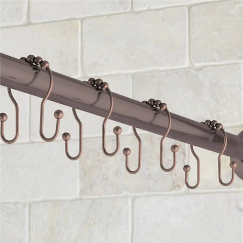 Rustproof Stainless Steel Shower Curtain Hooks 36 Pack With Double Glide Design Easy On And Off For Renters And Home Bathrooms Durable Curtain And Liner Hangers mounted on a rod