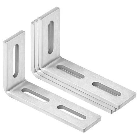 Kick Butt Slotted L Brackets Made From Real 304 Stainless Steel, 7/32 Inch Thick for Heavy Lifting Jobs, brushed finish close-up.