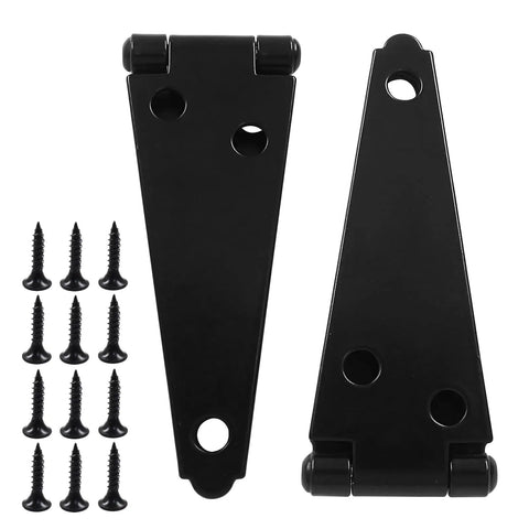 Heavy Duty Black Strap Hinge Set For Wooden Garden Sheds And Backyard Gates Built Tough Four Inch Corrosion Resistant Iron Tee Hinge Hardware with screws