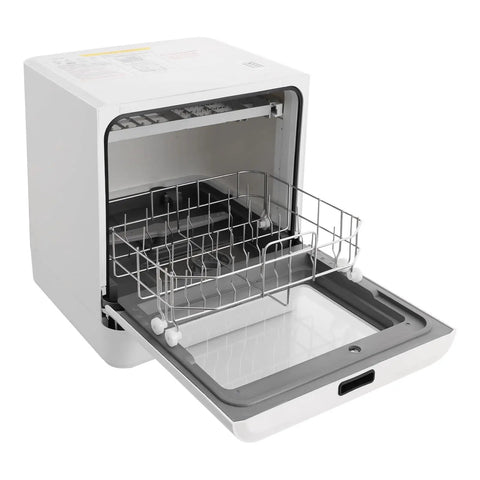 Big Time Portable Countertop Dishwasher Compact Mini Automatic Washing Machine Four Fast Wash Cycles, open view with metal rack.