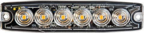 Five Inch Amber Ultra Thin Led Strobe Warning Light Featuring 23 High Visibility Flash Patterns And Low Profile Surface Mount, showing six LED lights.