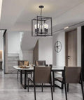 Five Light Black Lantern Pendant Chandelier For Foyer And Dining Room, Vintage Industrial Farmhouse Style Lighting With Bird Cage Metal Frame, E26 Base, Dimmable, LED Compatible, Ideal For Entryway Hallway Island Kitchen.