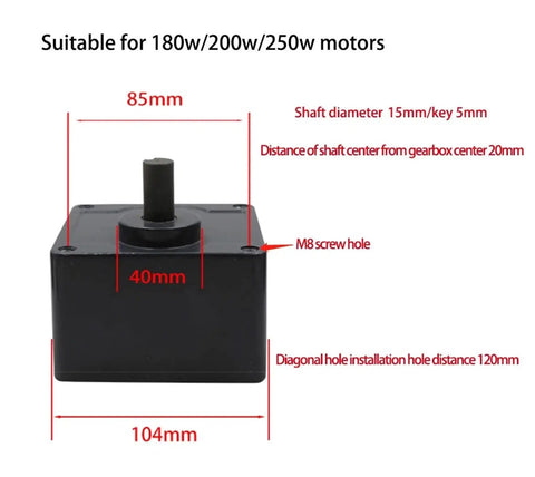 6GN Reduction Gearbox 104x104mm Frame With 15mm Shaft Gear Head For 180W 200W 250W AC Motor dimensions and specifications