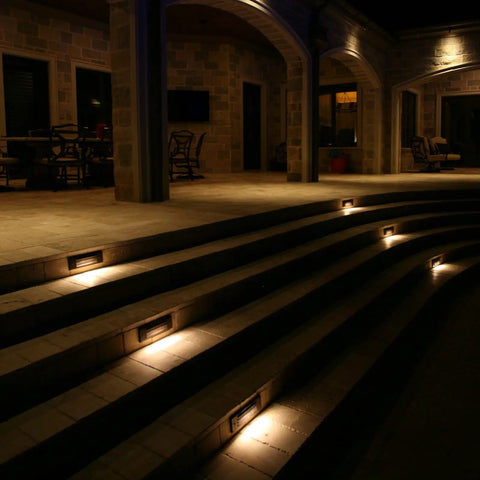 Low Voltage LED Deck Lights 9 Inch Step Lighting Kit for Outdoor Walkways and Decks with Warm Soft Illumination, angled view