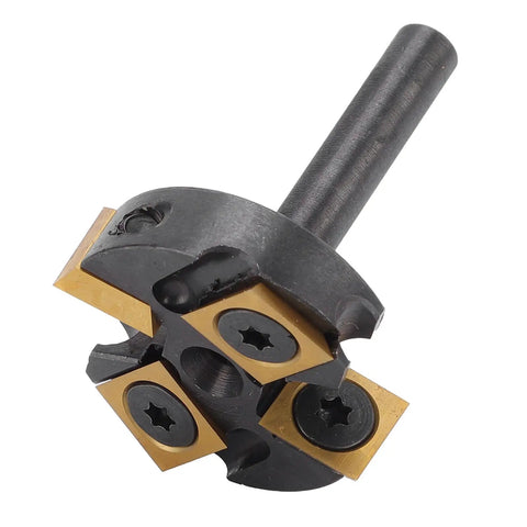 Heavy Duty Slab Flattening Router Bit With 4 Inch Shank And Cutting Diameter For Woodworking CNC Inserts, showing Ti coated carbide design.