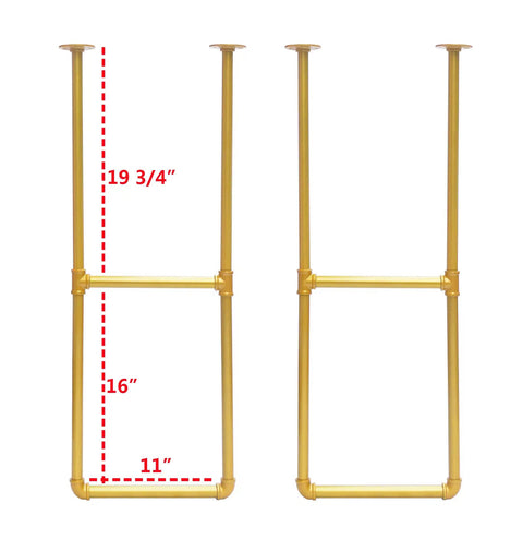 Ceiling Mount Gold Shelf Bracket Set For Kitchen Three Pairs U Shape Pipe Brackets In Gold Finish Built For DIYers Fits Wood Planks Up To About 11 Inches Wide No Planks Included Industrial Ceiling Storage showing dimensions