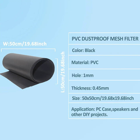 Easy Install 50Cm Square PVC Dust Filtration Mesh Cover For Computer Case And Fans With Magnetic Strip rolled display