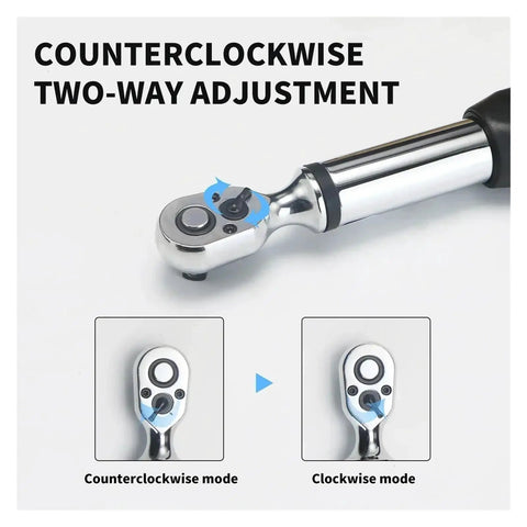 Pro Grade Hydraulic Electronic Torque Wrench With Adjustable Digital Readout And Bidirectional Ratchet Head showing counterclockwise adjustment.