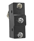 Close-up of Heavy Duty Plunger Micro Switch For Car Lifts, 25A SPDT Limit Switch, OEM Replacement For Honeywell BE2RQ1A4, black casing, screws.