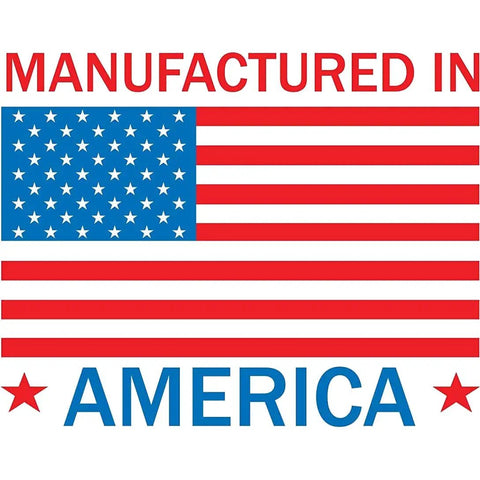 American flag with the text 'Manufactured in America', emphasizing domestic production.