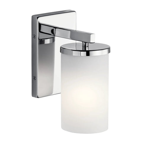 Crosby 9.25 Inch Chrome Wall Sconce With Satin Etched Cased Opal Glass 1 Light Modern Vanity Light for Hallway or Bathroom