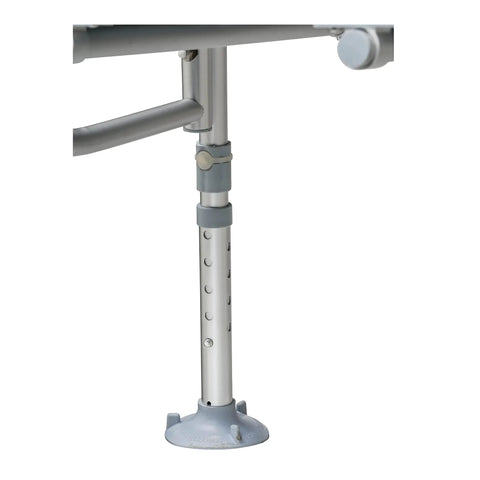 Adjustable leg of Plastic Bathtub Transfer Bench With Reversible Backrest And Tool Free Assembly showing non-slip foot