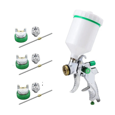 Slick Handheld Airbrush Kit And Hvlp Paint Sprayer Featuring 600ml Gravity Cup And Smooth Operator Adjustable Nozzles with extra nozzles.