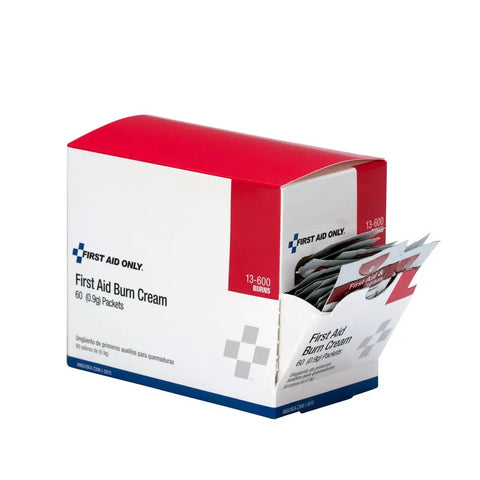 Grab And Go First Aid Burn Cream Packets 0.9 g Each Box Of 60, Quick Pain Relief For Minor Burns, Scrapes And Cuts box with packets visible