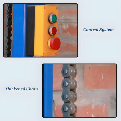 Control panel and thickened chain of Heavy Duty Electric Hydraulic Lift Platform Table With 2000 Lbs Capacity for moving heavy gear.