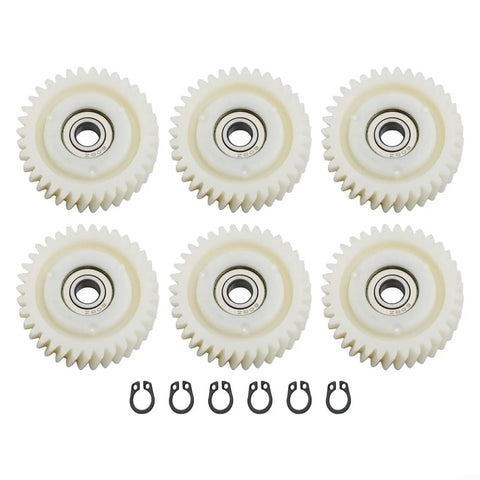 Beefed Up Pro Grade E Bike Planetary Gear Set Replacement Kit showing six nylon gears and circlips for hub motors.
