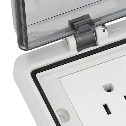 Close-up of Heavy Duty IP66 Wall Outlet Us Standard Power Socket 15 Amp with weatherproof cover.