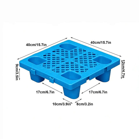 Durable Lightweight Plastic Pallet For Indoor And Outdoor Storage, Breathable Platform at 15.7 by 15.7 by 4.7 inches, blue color