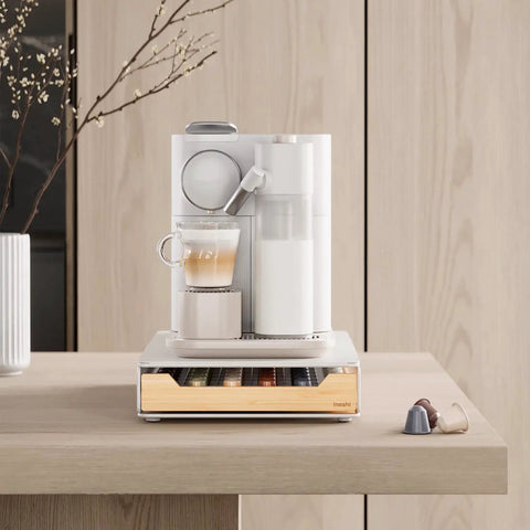 Bamboo PodStash Coffee Pod Storage Drawer Holder For Nespresso Pods 60 Pod Capacity White Modern Countertop Organizer