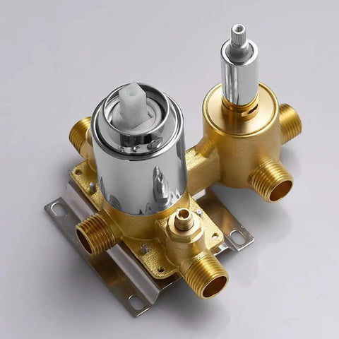 3-Function Shower Diverter Valve With Concealed Brass Pressure Balance Rough-In Valve Trim Kit In Polished Chrome displayed.