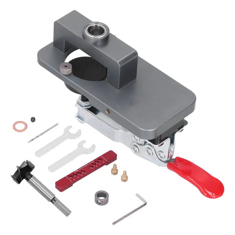 Top Notch Aluminum Alloy Hinge Hole Locator Jig For 35mm Cup Holes With Adjustable Drilling Positioner Tool and accessories.